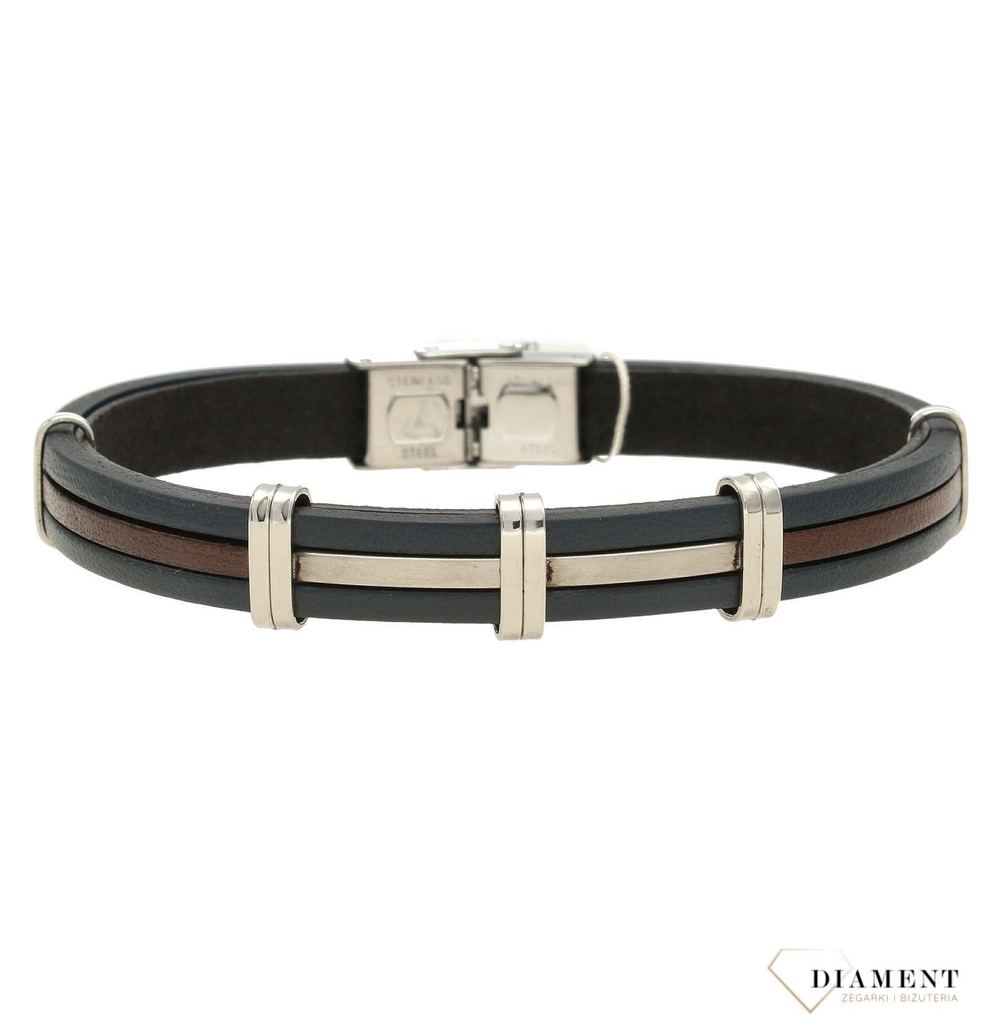 Bransoletka męska skórzana ze stalowymi elementami B SP BA13366  to świetny pomysł na prezent dla stylowego mężczyzny. Bransoletka męska skórzana (1).jpg